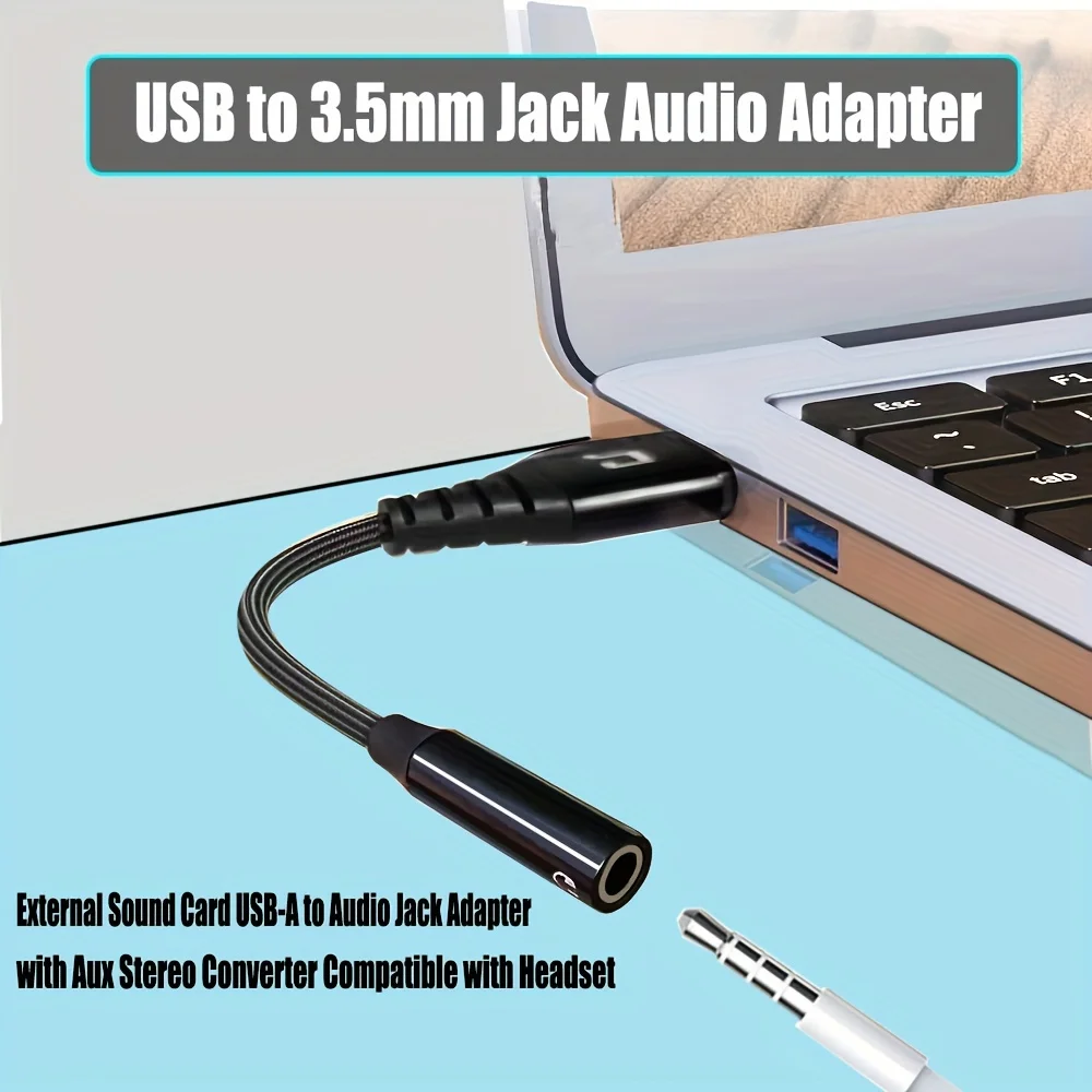 USB to 3.5mm Jack Audio Adapter USB to Aux Cable Adapter Circular Hole Suitable For Microphone PC Laptop