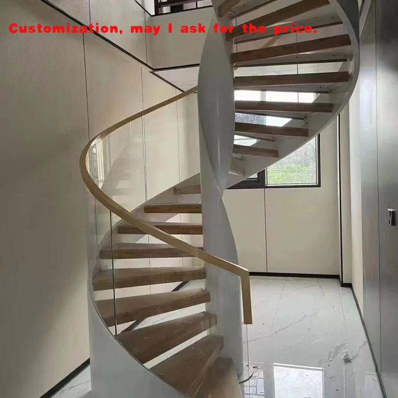 

custom.Simple Design Solid Wood Steps Staircase Modern Apartment Indoor Steel Rod Balustrade Helical Stairs