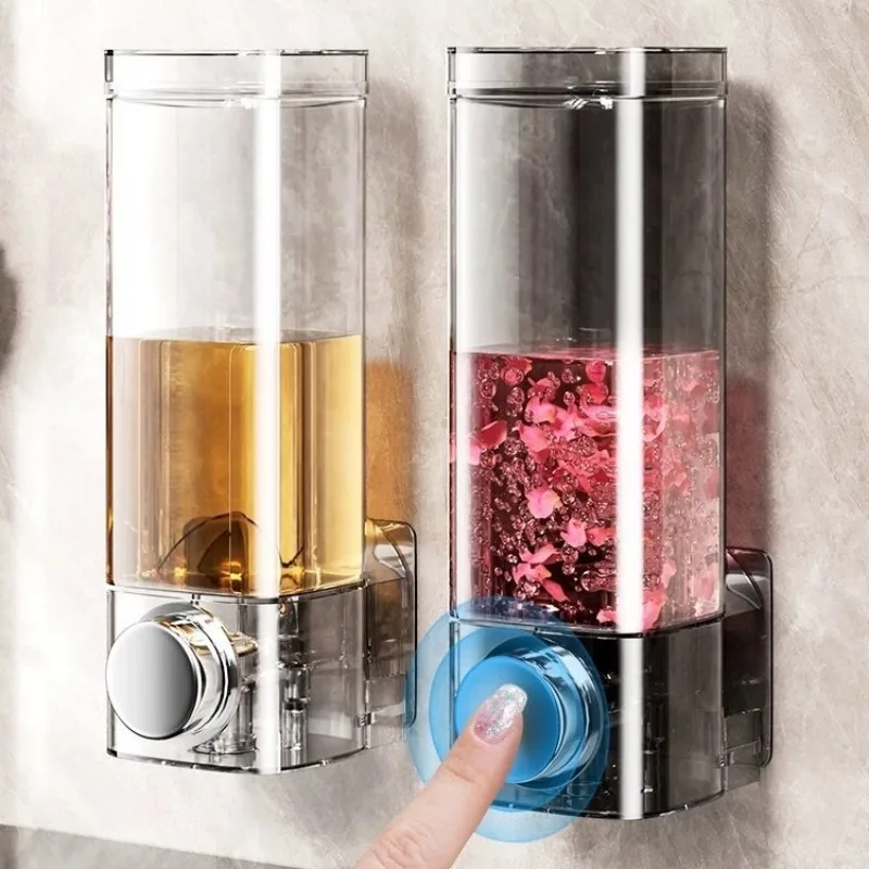 Soap Dispenser Wall Mounted No-Drill Installation Shampoo Gel Dispenser Press Pump Liquid Soap Container for Bathroom Hotel Home