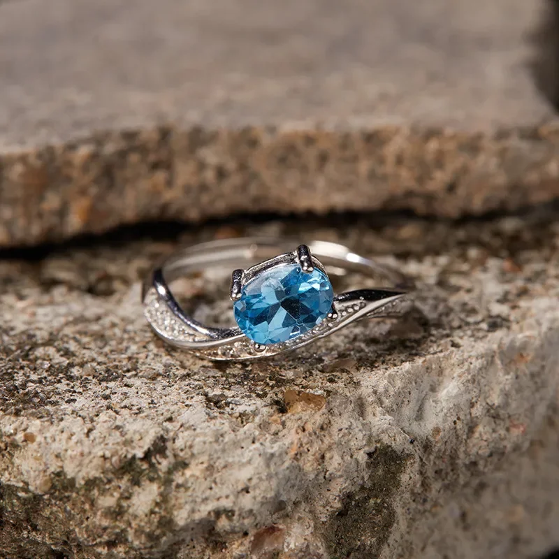 S925 sterling silver natural topaz colored treasure ring female niche special-shaped irregular trend design new hot sale