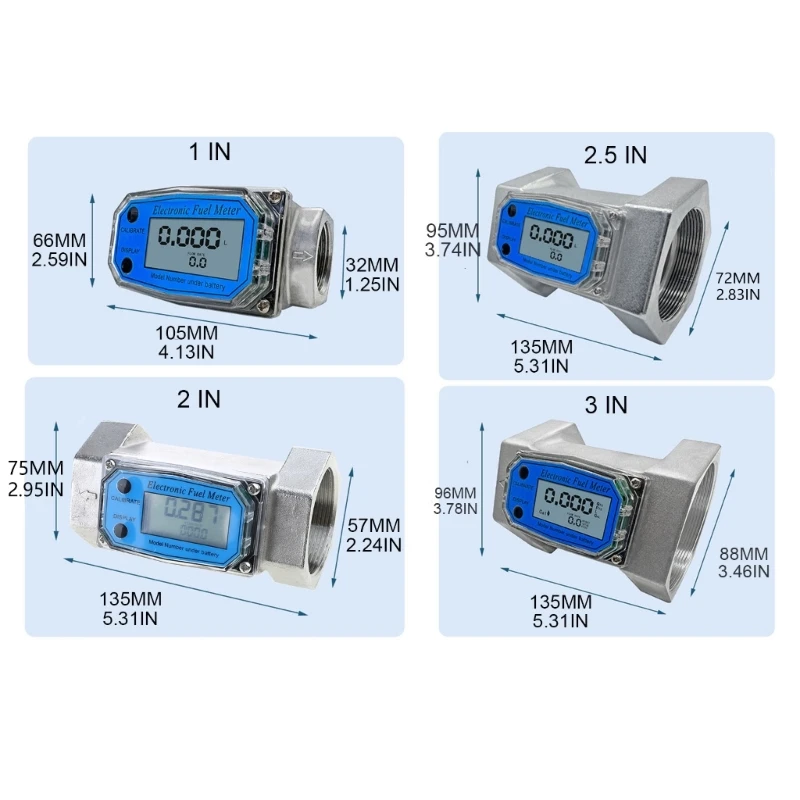 Liquid Meter for Fuel Water 1in/2in/2.5in/3in Electronic Meter Battery Operated(NOT Included)