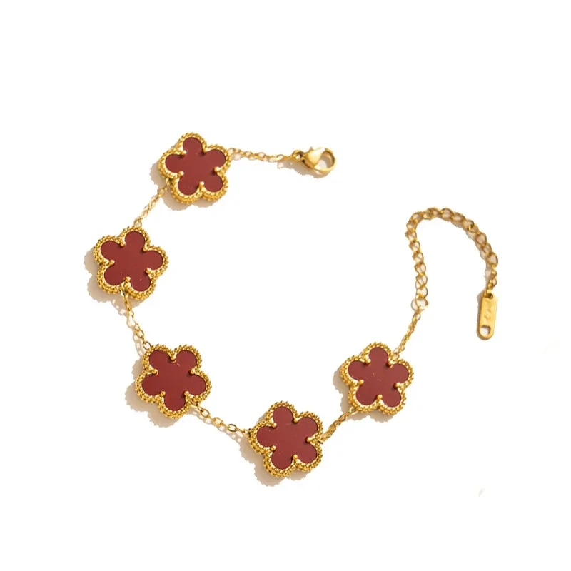 1Pc Trendy Five Leaf Flower Bracelet Copper Zircon For Woman On Party Wedding Fashion Cute Style With Colorful Adjustable Chain image 3
