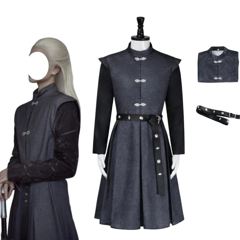 Film Targaryen Cosplay Kostüm Mittelalterliches Schwarzes Kleid mit Gürtel Anzug Rollenspiel Outfit für Männer Halloween Karneval Party