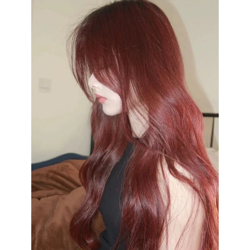 Long Cherry Red Body Wave Wigs for Women Cosplay Party Middle Part None Lace