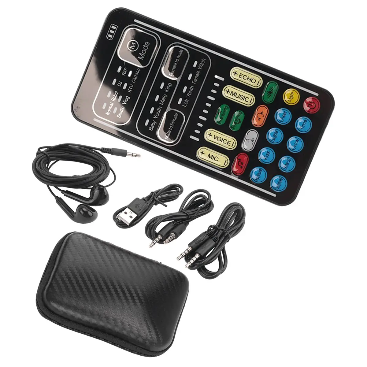 

(A96Z) I9 Voice Changer Full Kit Multiple Audio Effect Bluetooth Live Sound Cards Ultra-Thin Portable Live Sound Card Mic Tool