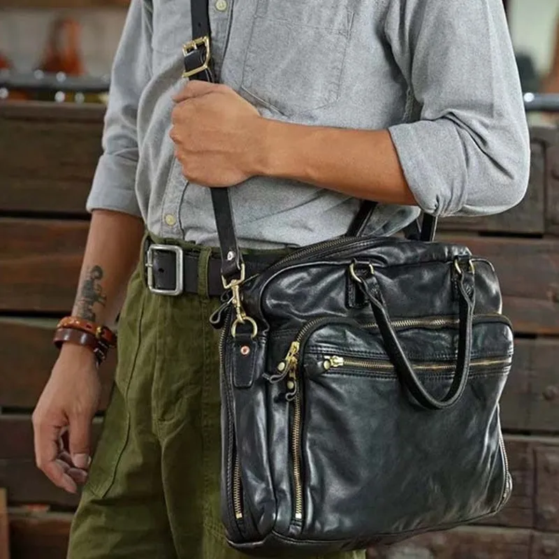 Handheld Diagonal Straddle Shoulder Bag Handmade Vegetable Tanned Cowhide Duty Colored Canvas Pouch Commuter Platinum Package