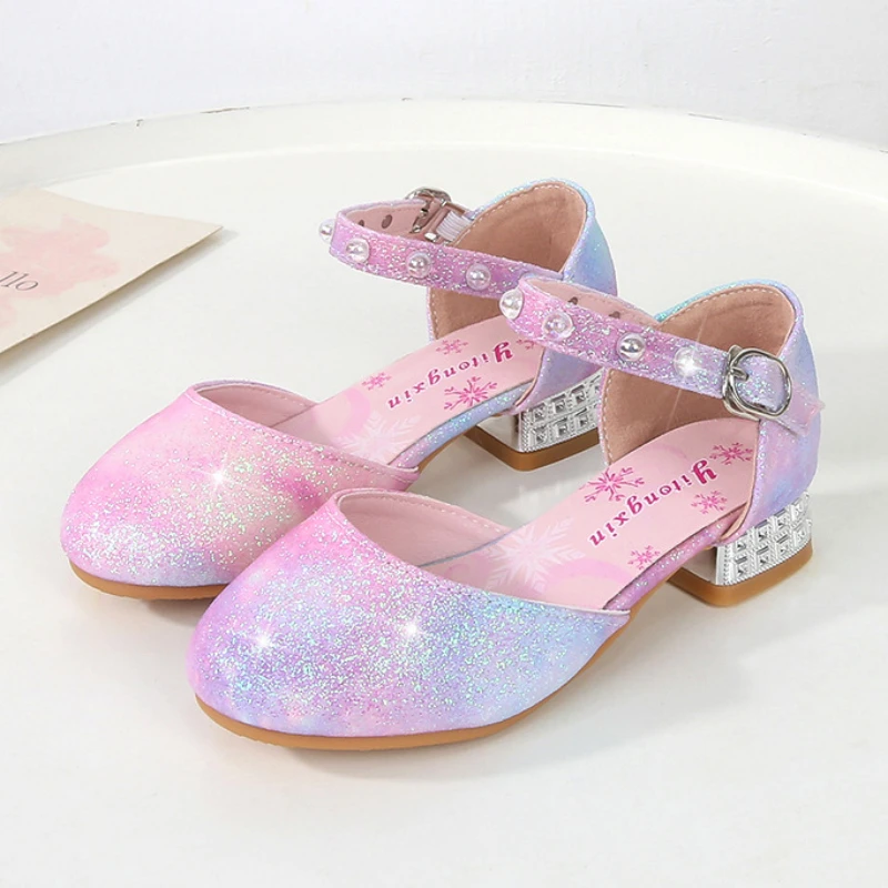 

New Children High Heel Sandals Bling Sequins Girls Summer Shoes Fashion Gradient Color Kid Princess Causal Glitter Dress Sandals