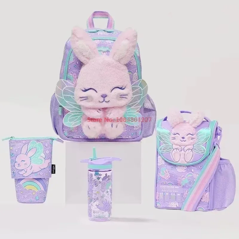 Original Australian School Bag Purple Angel Rabbit Medium Children Backpack Water Cup Retractable Pen Bag Student Surprise Gifts