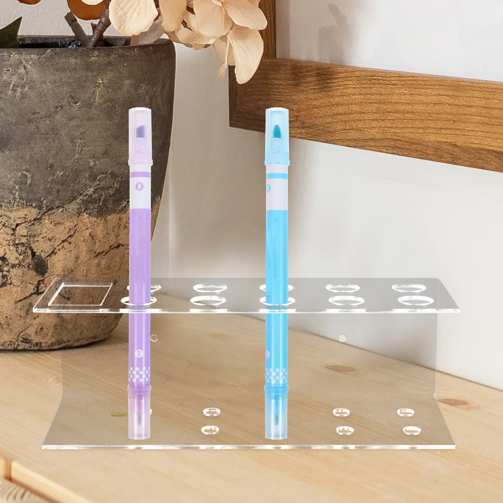 

11 Hole Acrylic Pen Holder Clear Multifunctional Office Marker Storage Rack Wall Mount Desk Organizer Portable for Classroom