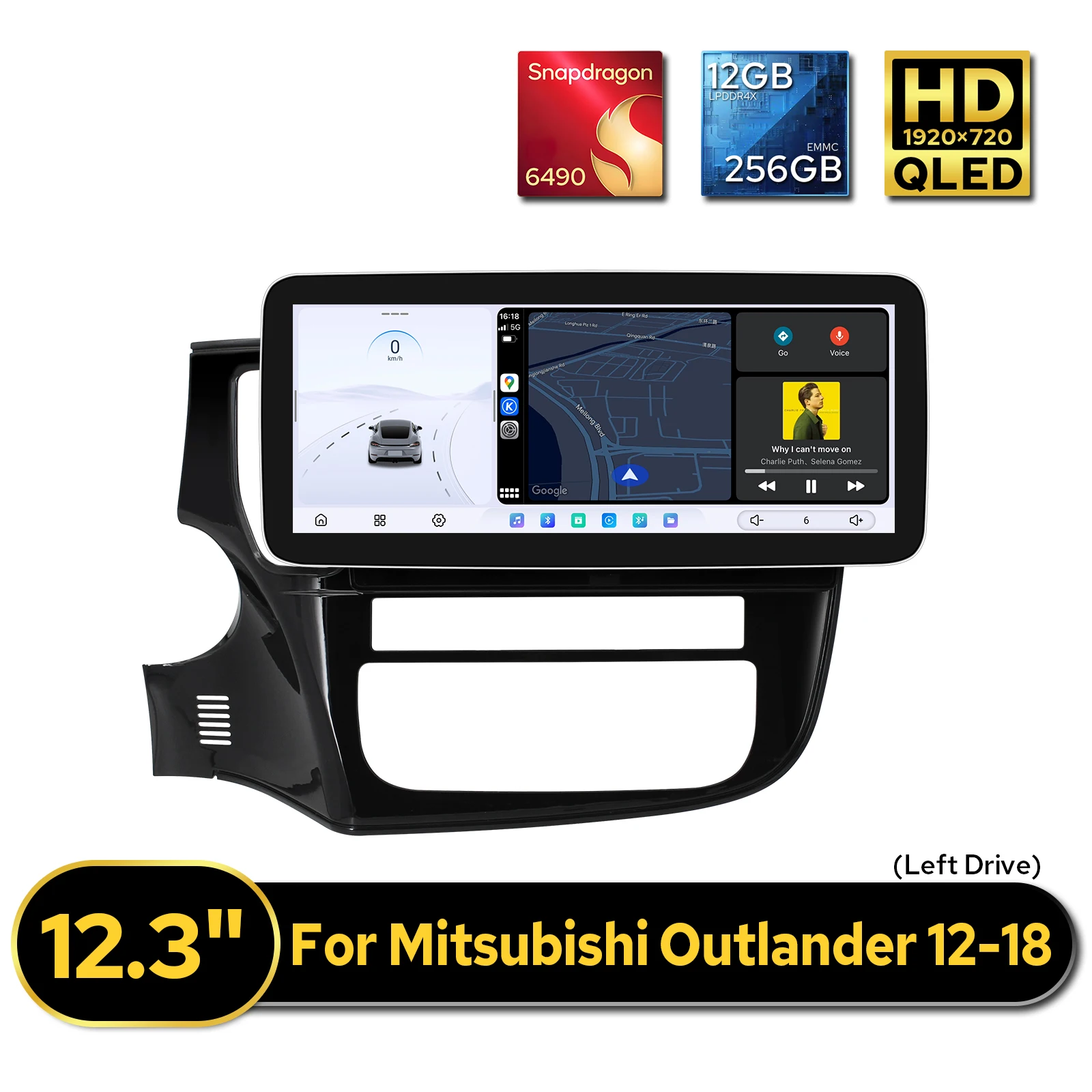 

12.3" Large Touchscreen Car Radio Stereo for Mitsubishi Outlander LHD 2012-2018 1920*720 12GB RAM 256GB ROM CarPlay&Android Auto