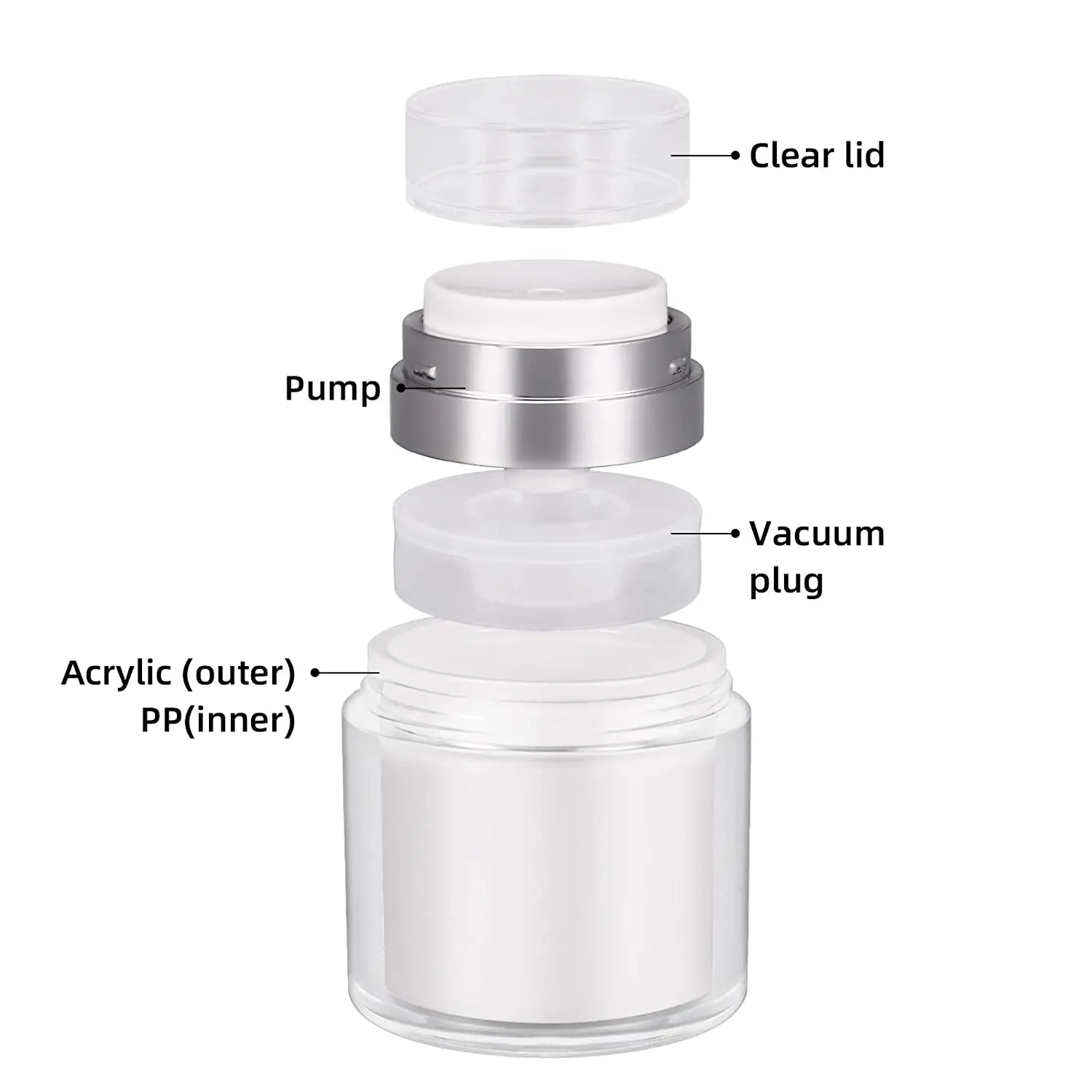 Reusable 0.5oz /1oz /1.7oz Empty Refillable Cosmetic Air Pump Jars Bottles Airless Lotion Cream Dispenser jar 15ml 30ml 50ml