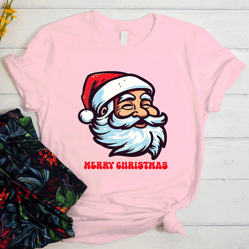 Camisetas divertidas Y2k para mujer, Camiseta estampada de algodón con cuello redondo, camiseta de Feliz Navidad para vacaciones, moda Kawaii, Tops para mujer