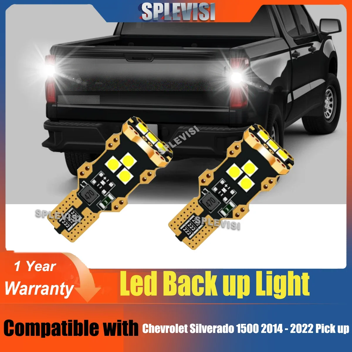 

2x Xenon White LED Backup Reversing Lights 12V For Chevrolet Silverado 1500 2014 2015 2016 2017 2018 2019 2020 2021 2022 Pick up