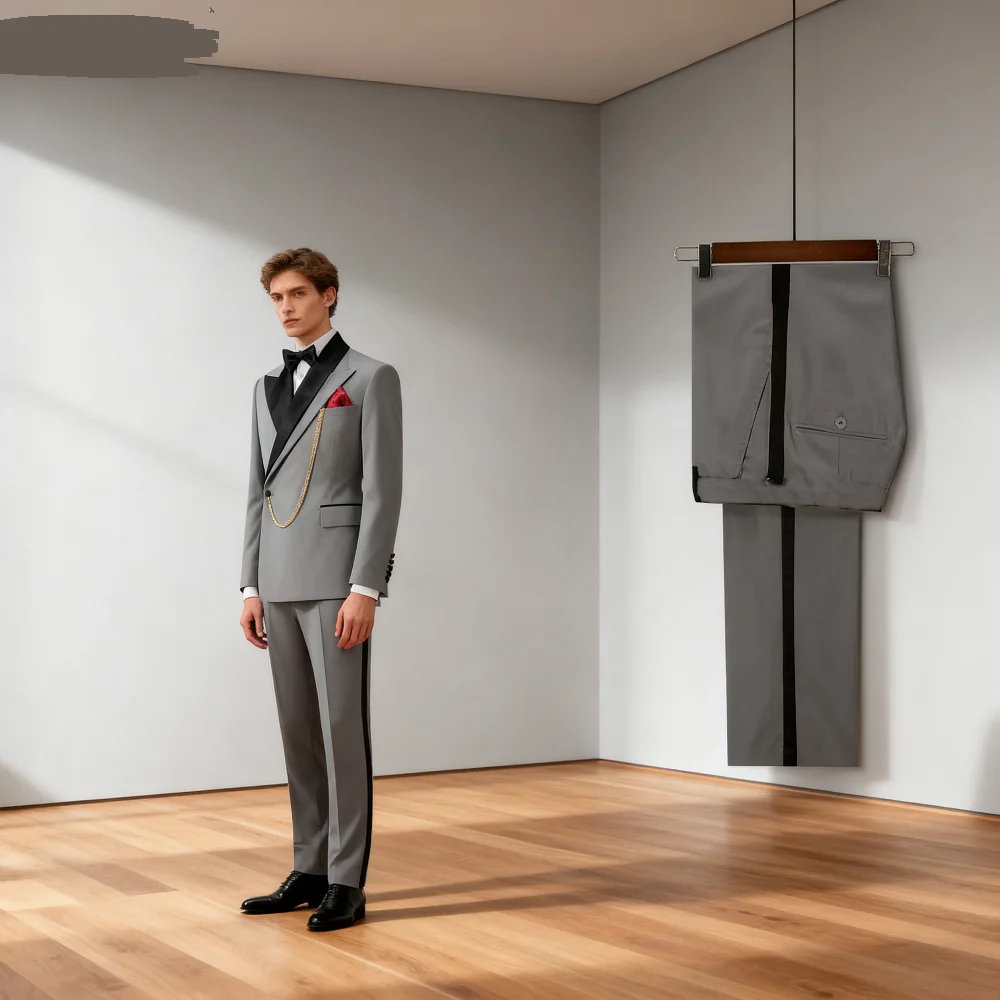 

Slim Fit Monochromatic Terno De Trespassado for Men Jacket And Pants Wedding Groomsmen Formal Ternos Dinner Smalking Suit