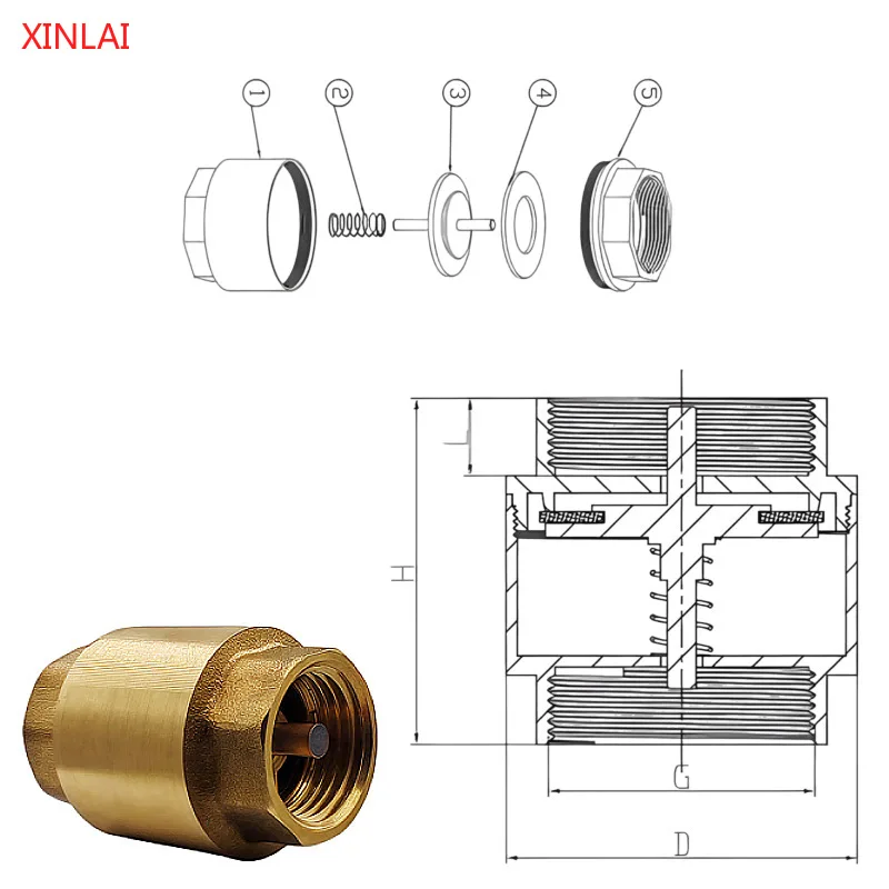 1/2"，3/4‘’，1‘’，Brass Vertical Spring Check Valve ,  for Water Pump/Pipeline/HVAC, Anti-Backflow