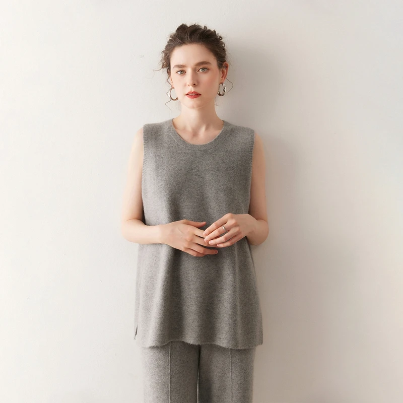 ANGEL 100% Kaszmir Damska Kamizelka Wiosna Jesień Zima Okrągły Dekolt Miękki Sweter Dzianinowy Prosty Casualowy Wygodny Bezrękawnik Koreańskie Bluzki