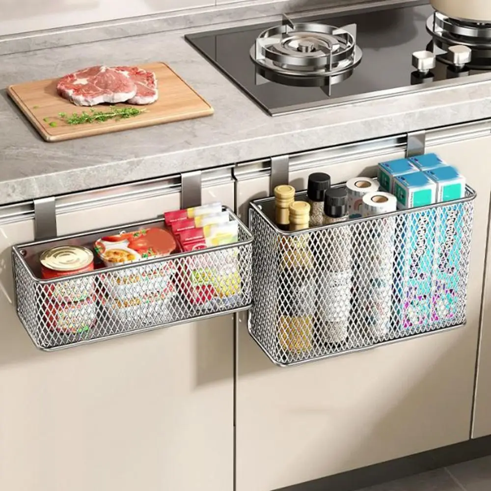 

Carbon Steel Kitchen Hanging Basket Wall Mounted Space Saving Cling Film Storage Rack No-Drill Seasoning Organizer Kitchen