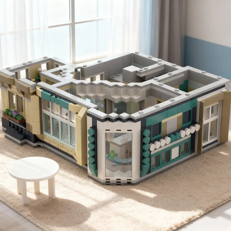 

865 деталей MOC Модульный набор для сборки: Убежище для животных с дополнительным этажом, Архитектурные строительные блоки, Креативные идеи для рождественских подарков и игрушек