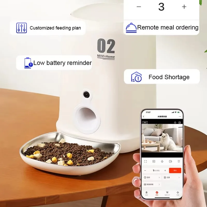 FurStarOEM 4L Pet Smart Feeder Automatic Food Dispenser With Camera Intelligent Timed Quantitative Visible Wifi Smart Pet Feeder