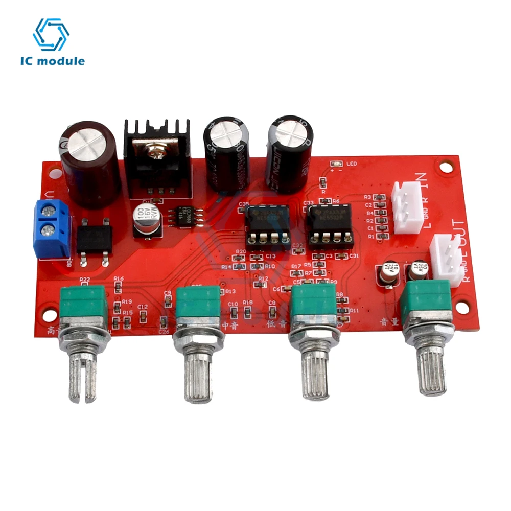 NE5532 Preamp Amplifier Board HIFI Stereo Volume Tone Control Pre-amp Preamplifier Treble Midrange Bass Single Powe