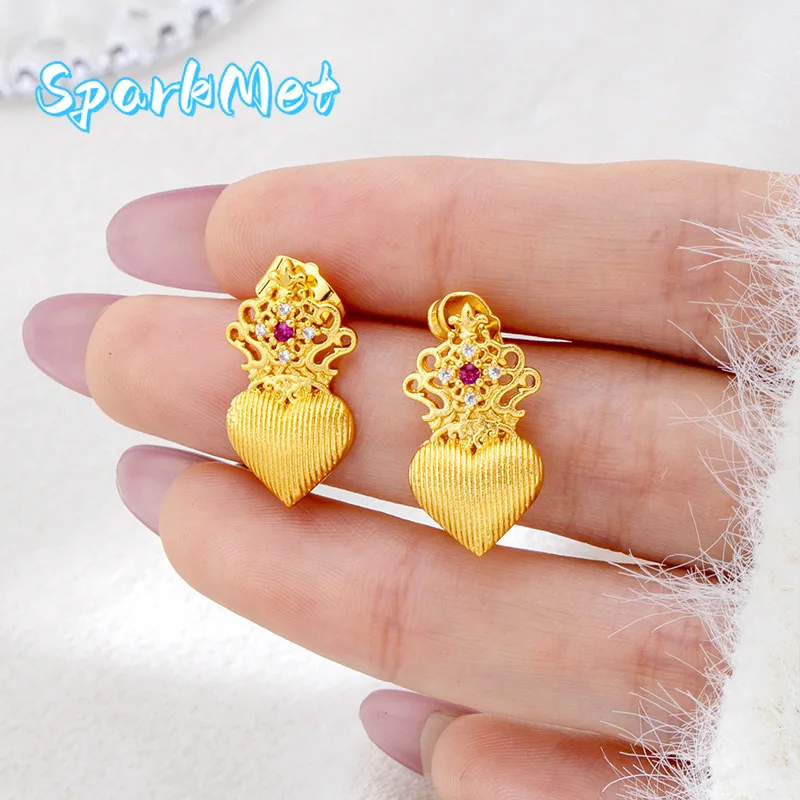 

Серьги-сердца Sparkmet с цирконами, позолота 24K (AU999) – Коронационные серьги, сверкающее сердце, идеально для повседневной носки