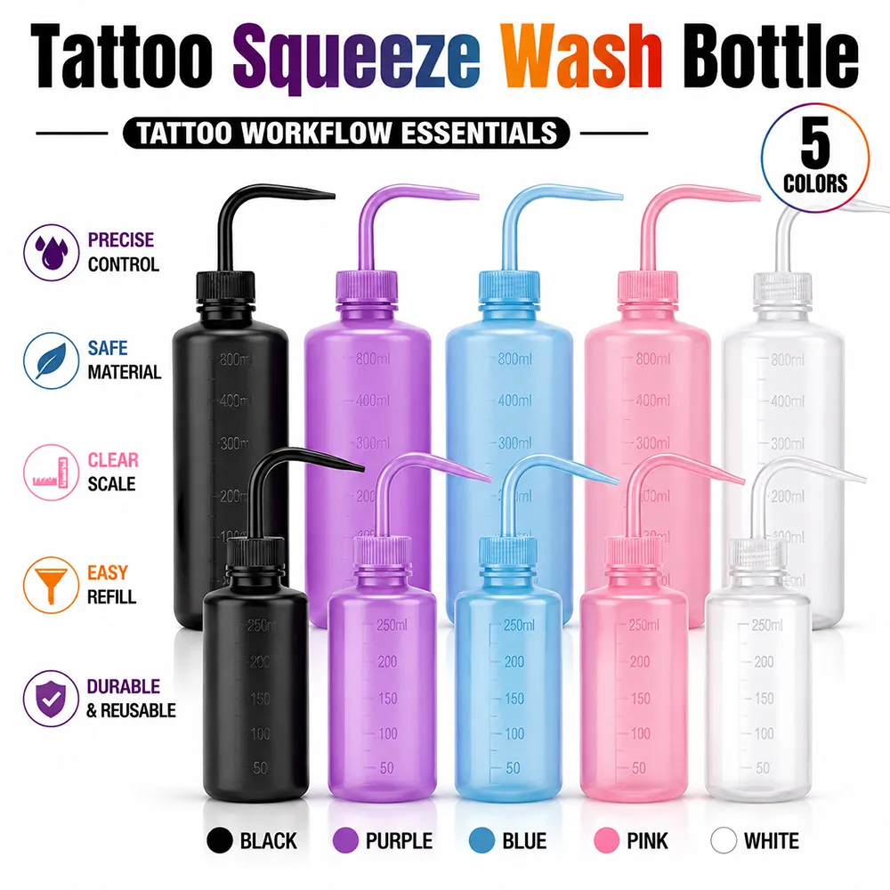 250/500ML Tattoo Wash Squeeze Bottle Plastic Diffuser Container Cleaning Bottle for Tattoo Artists Studio Tattoo Accessories