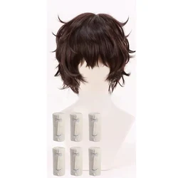 Anime Dazai Osamu Wig Cosplay Dark Brown Short Curly Dazai Osamu Cosplay Wig Heat Resistant Synthetic Hair Halloween Party Wigs
