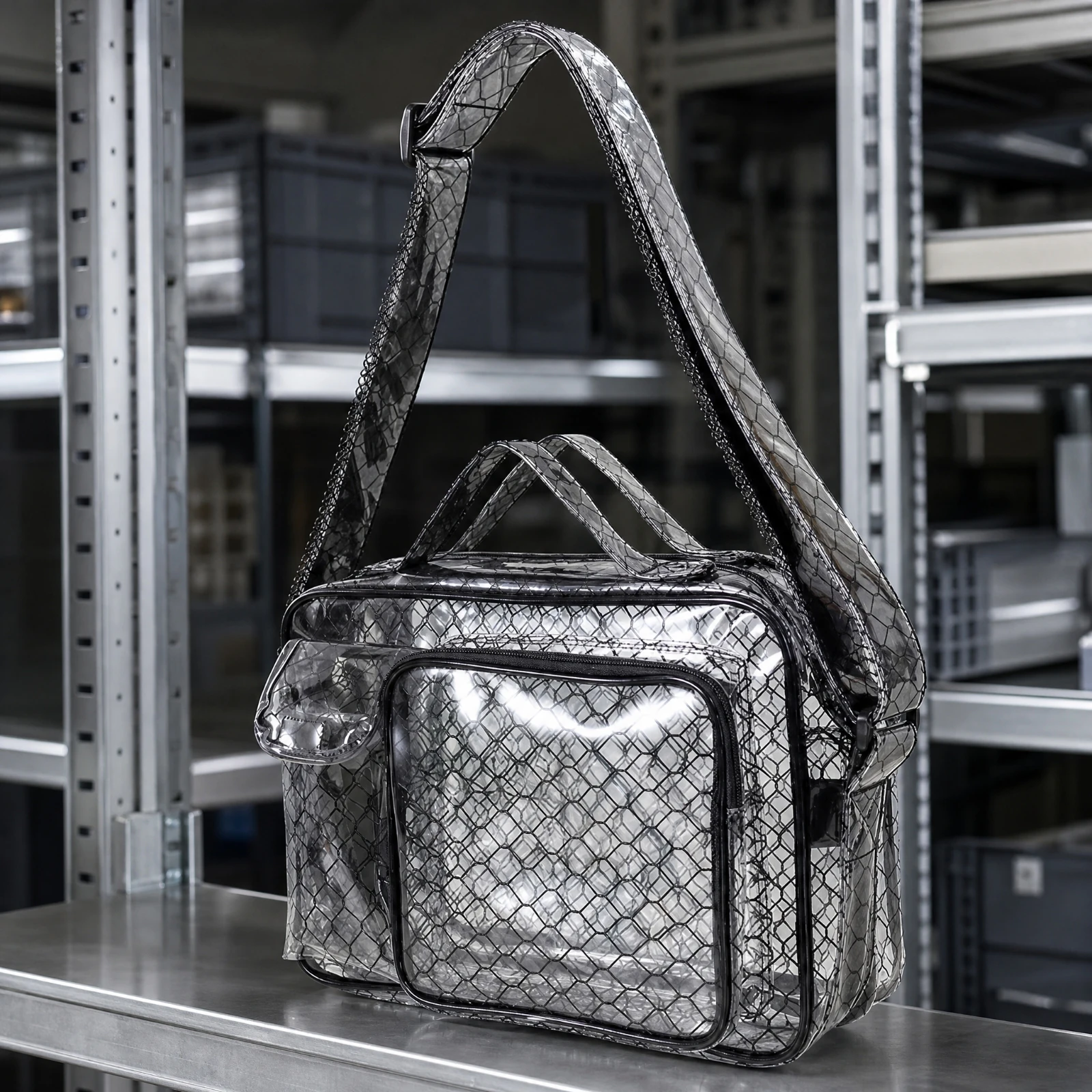 Clear PVC Shoulder Bag Waterproof PVC Handbag-Style Carrier Bag Flexible in Low Temperatures Reinforced Stitching for Travel