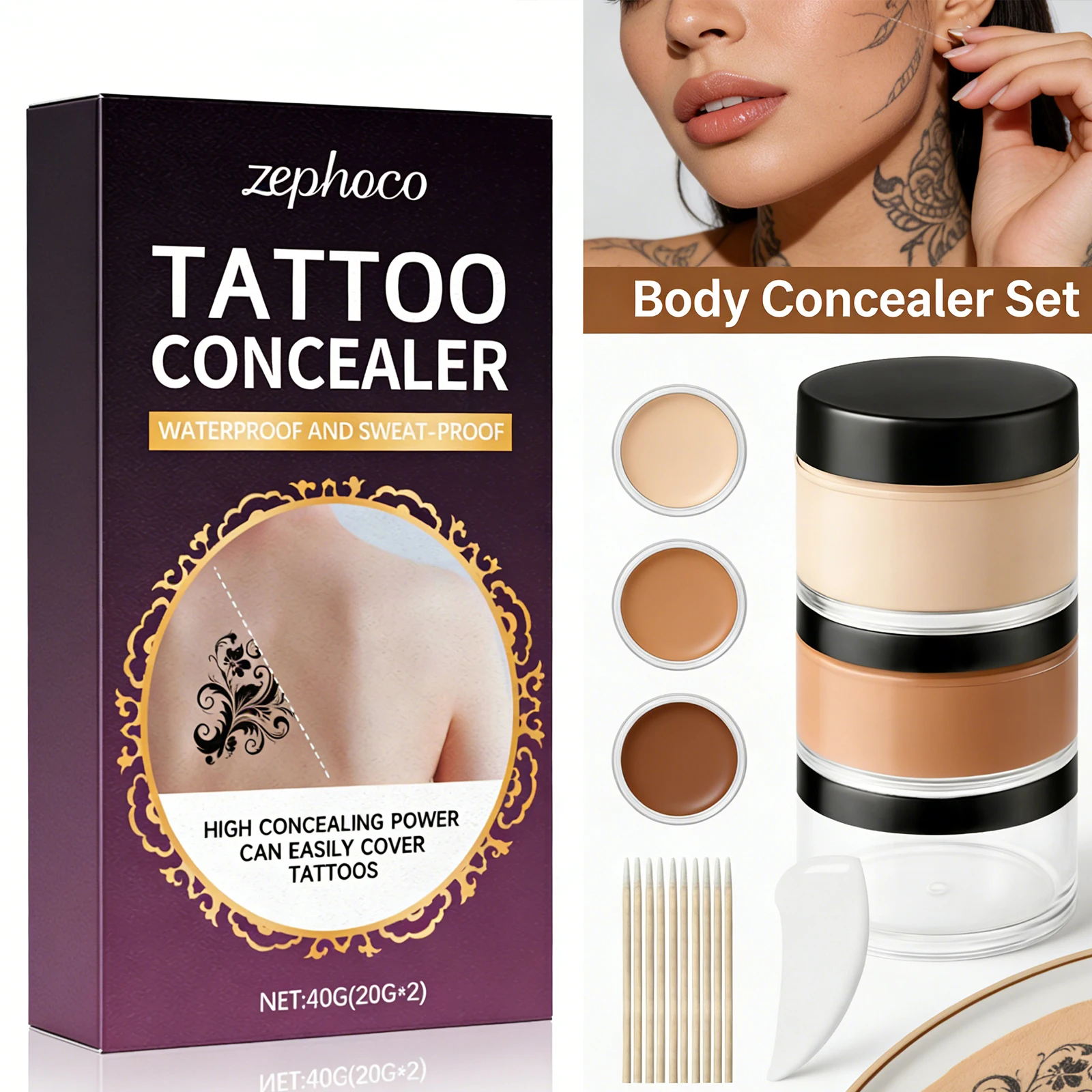 

2 Colors Mist Body Concealer Set High Coverage Cover Tattoo Scar Birthmark Lightweight Nature Waterproof Sweatproof Long Lasting