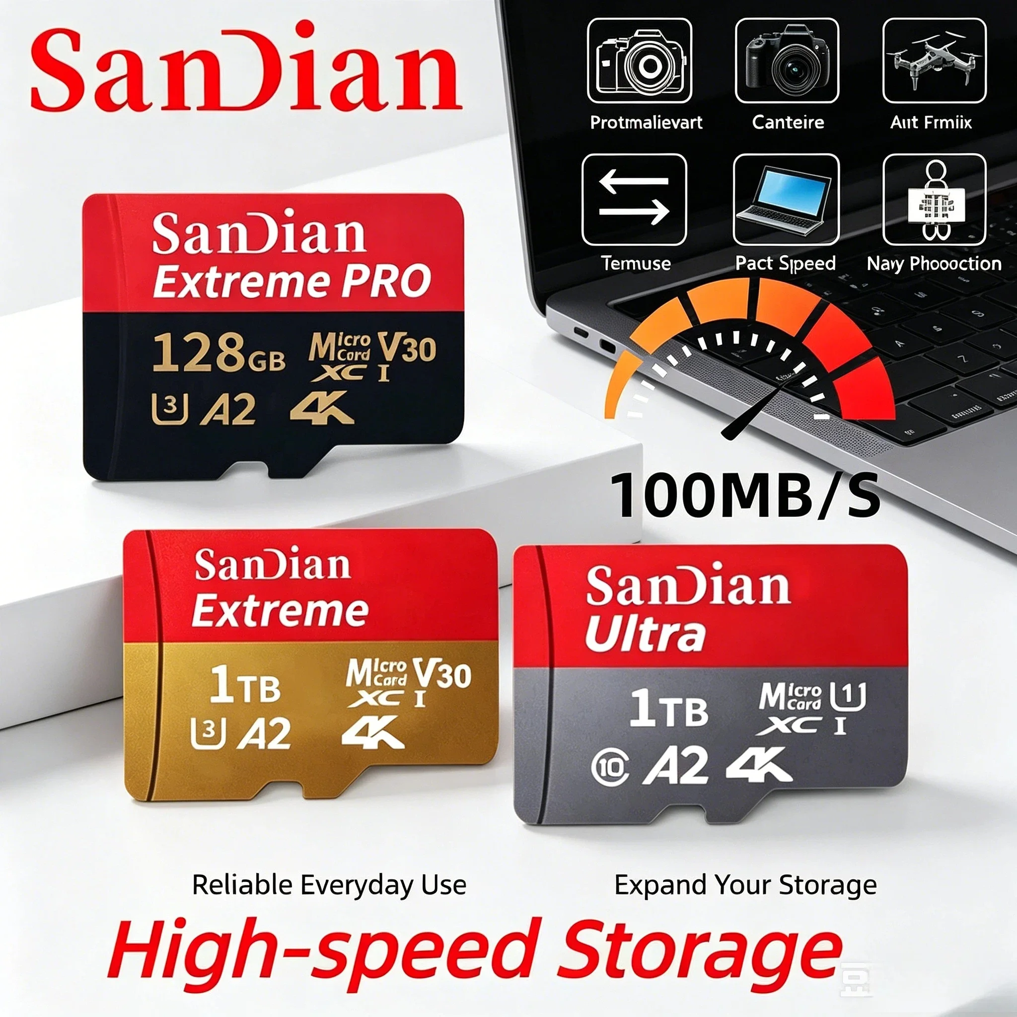 Original 128GB Storage Card Micro TF SD Flash High Speed Class 10 UHS-1 Memory for PC Smartphone 4K Video Camera Plus