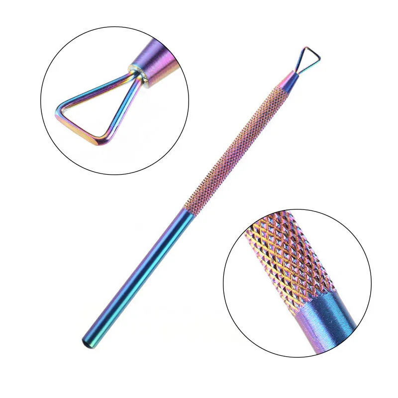Rainbow Stainless Steel Nail Cuticle Pusher Tweezer Nail Art Files UV Gel Polish Remove Manicure Care Groove Clean Tool
