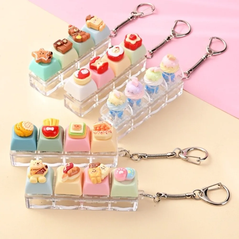 Mechanical Keycap Fidget Keychain Finger Button Bear Keycap Button Keycap Keychain 4 Key Clicker Finger Press Keycap Keychain