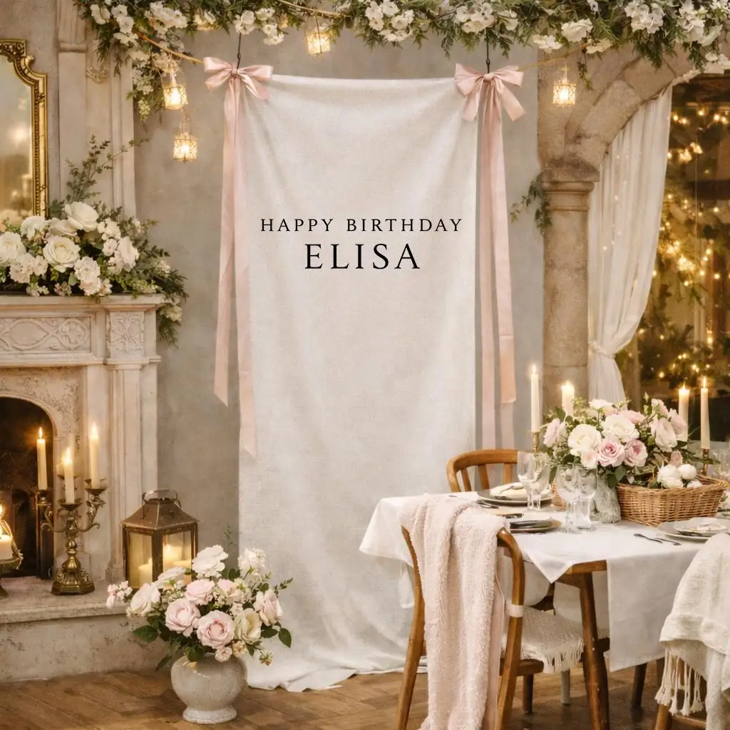 Custom Name Birthday Backdrop Banner, Personalized Party Tapestry, Birthday Photo Booth Wall Decor, Bows Not Included