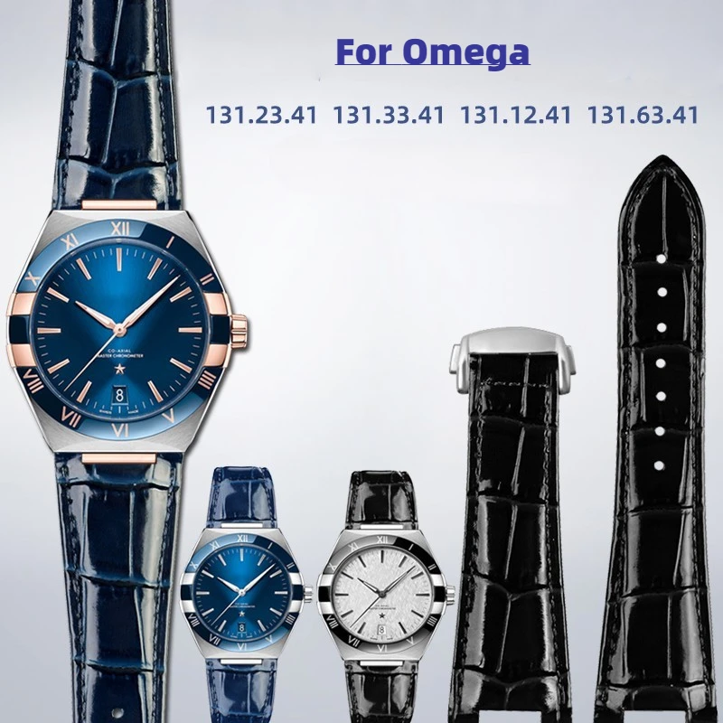 

Genuine Leather Watchband For Omega Constellation 131.33 131.13 Watch Strap Blue Notch 25x13mm 25x14mm Brown black men Bracelet