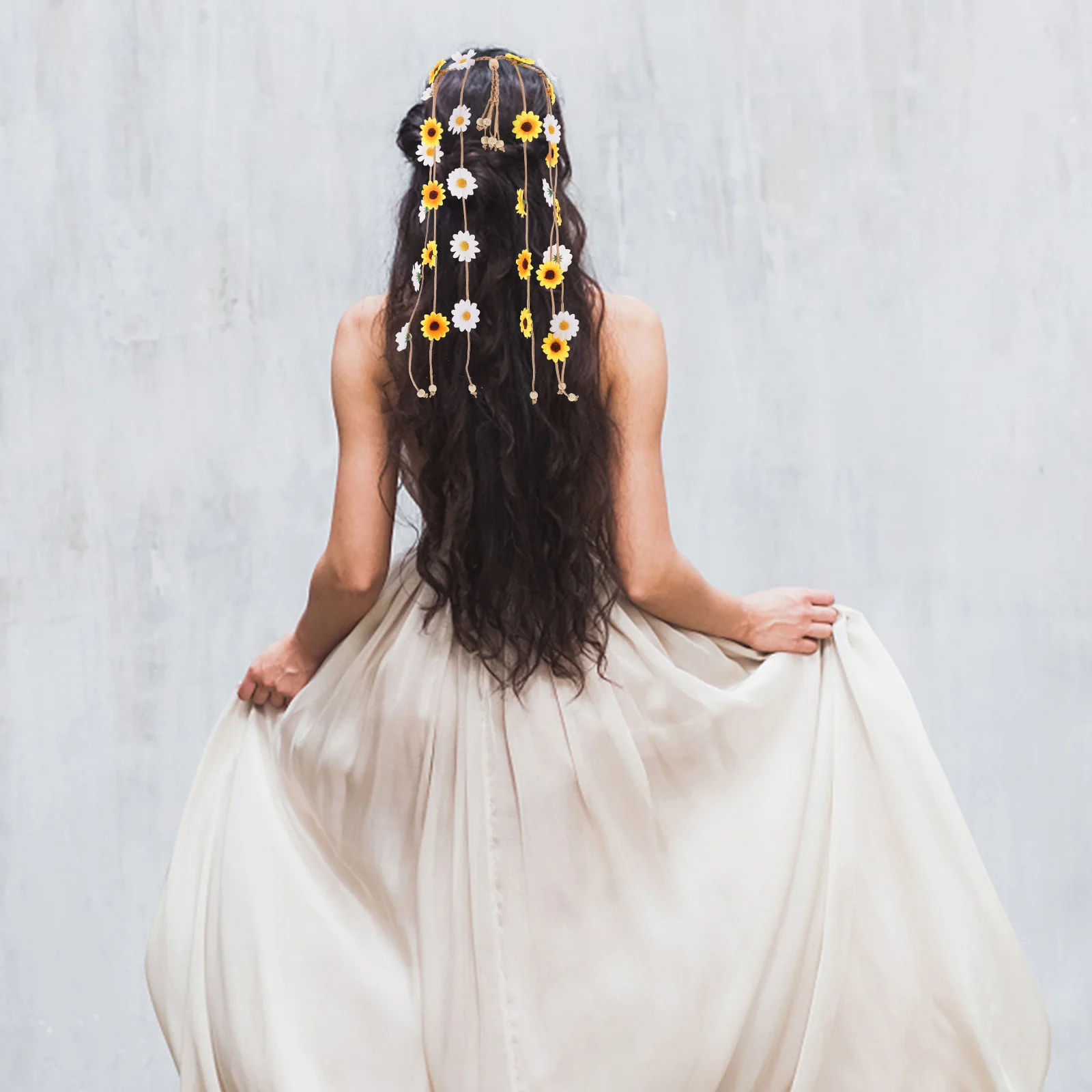 

Flower Headdress Crowns Hippie Headband Hairband Boho Accessories Sunflower Beads Floral Hair Decorations Women