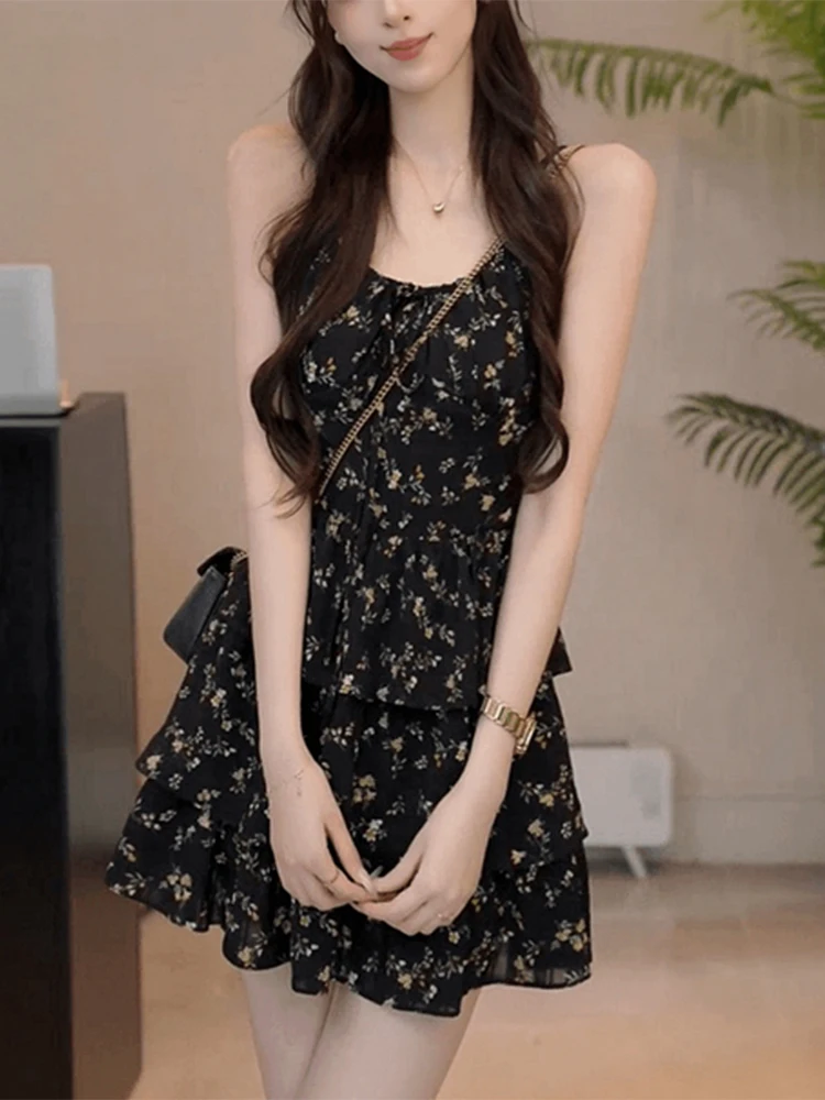

plus Size Women's Korean Style Floral Print Halter Dress Slimming High Waist A-Line Summer Casual Dress Beautiful Dress