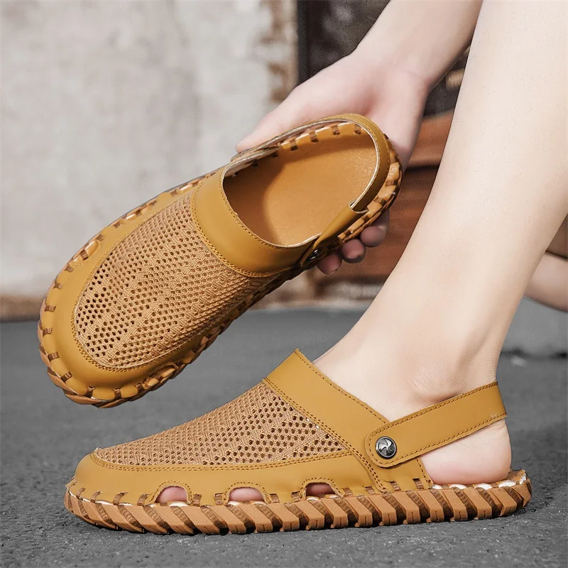 CYYTL Shoes Sandals Men Slippers Summer Beach Breathable Hiking Outdoor Leather Fashion Fisherman Designer Luxury Close Toe Flat