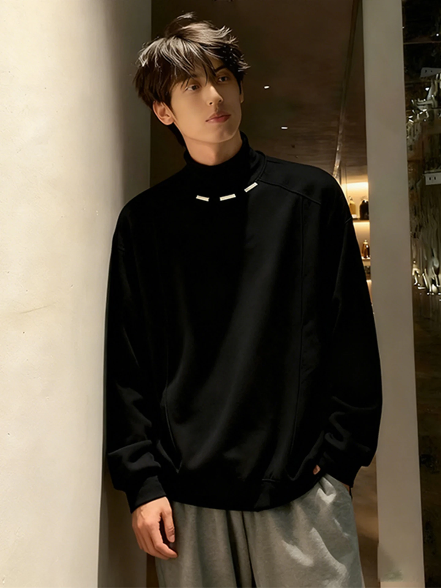 

Мужская осенне-зимняя термостойкая длинная футболка с высоким воротником Bla Rivet f, тяжелый свитшот, повседневная модная уличная одежда