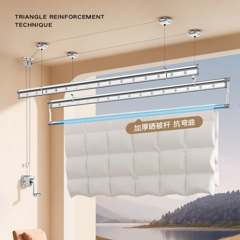 Lifting drying rack Balcony hand crank Clothes drying rod Top installation Automatic household double rod Manual drying