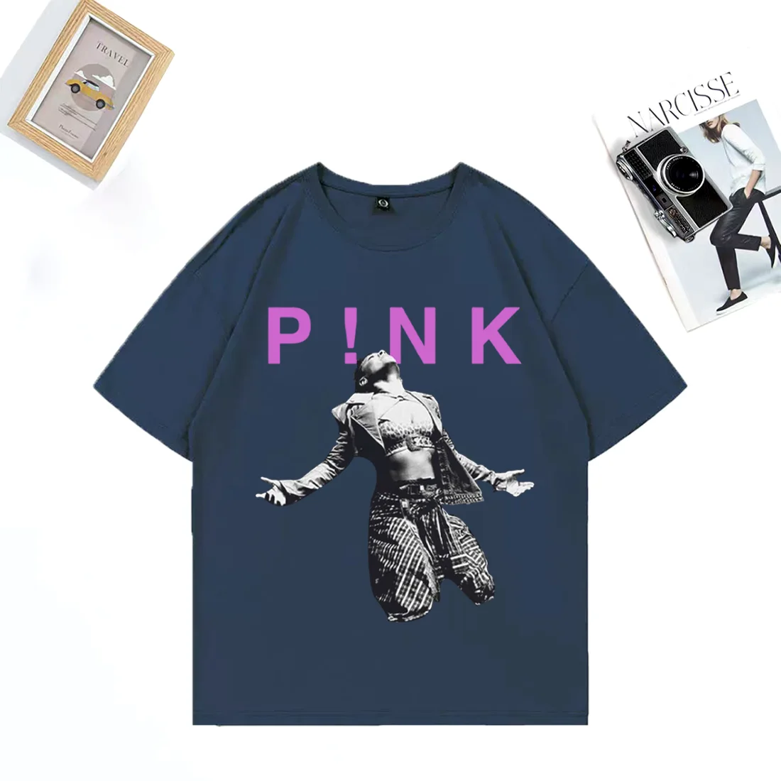الوردي P!NK المغني 90s خمر الرسومات تي شيرت الرجال النساء عادية المتضخم قصيرة الأكمام تي شيرت للجنسين ملابس عصرية كلاسيكية