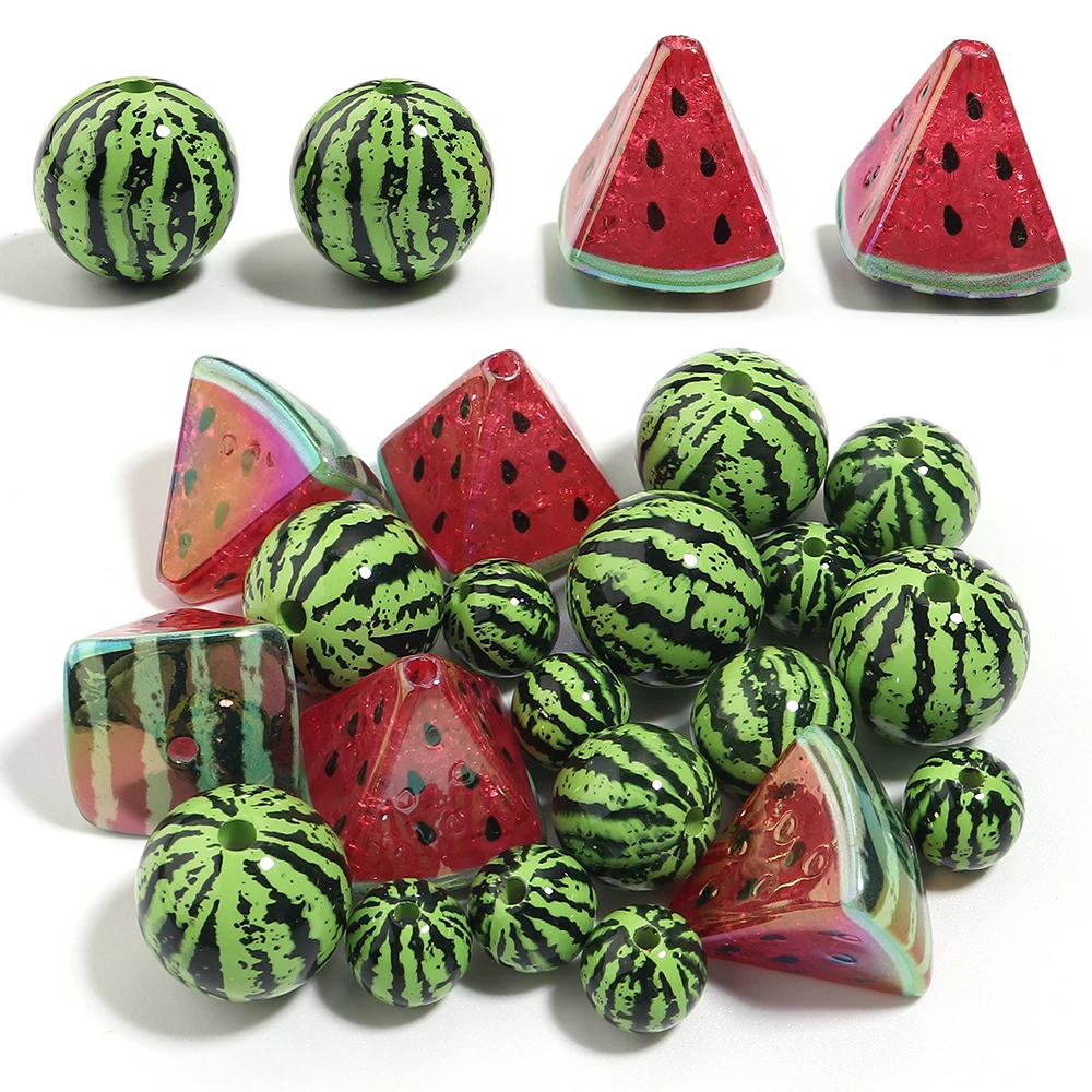 5–10 Stück wassermelonenförmige Acrylperlen, lose Abstandshalter-Obstperlen für die Schmuckherstellung, DIY-Schlüsselanhänger, Armband, Halskette, Zubehör – Detail 4