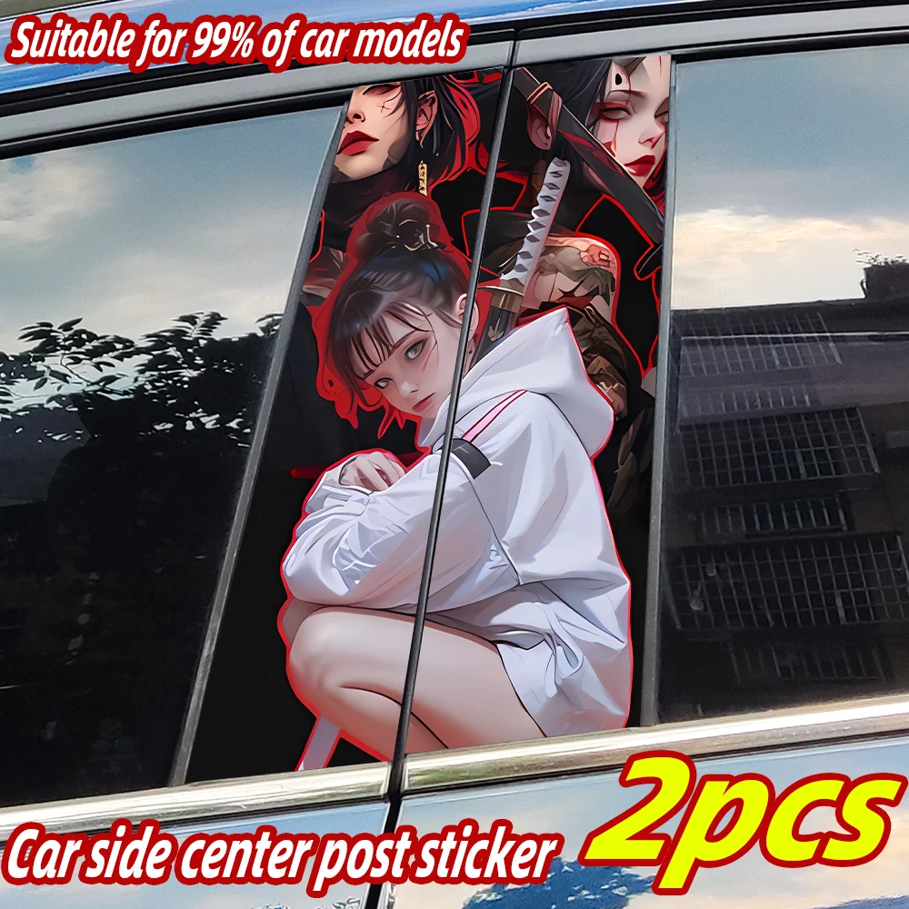 

Samurai Warrior Girls Car Stickers Auto B Pillar Waterproof Decor Cover Scratches Car Doors Pillar Sunscreen Decals Accessories