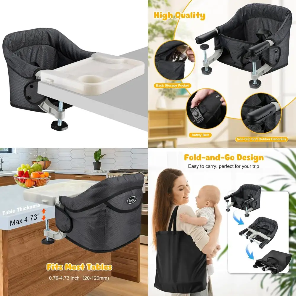 

Compact Folding Baby High Chair with Removable Tray, Portable Dining Seat for Indoor & Outdoor Use (Black)