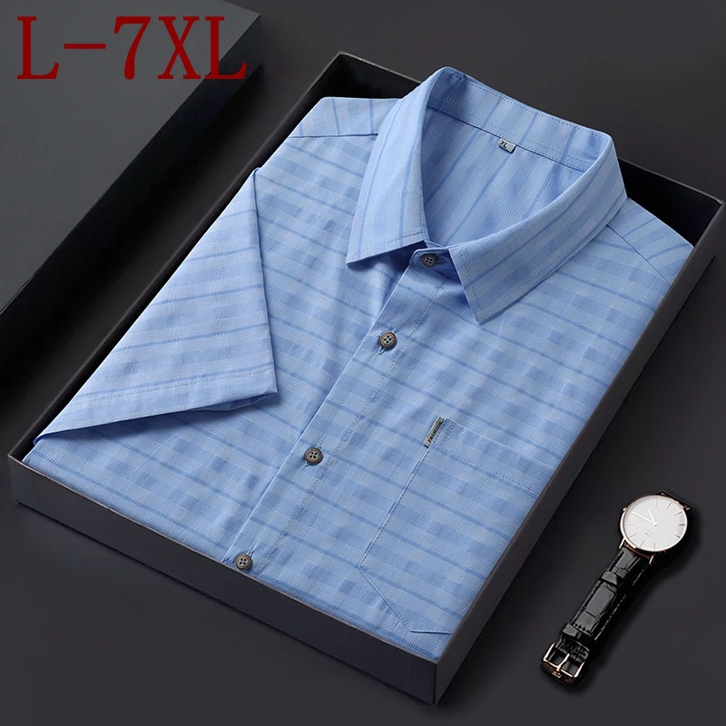 7XL 6XL 5XL 2025 New Summer High End Luxury Plaid Shirt Men England Style Mens Shirts With Pocket Business Loose chemise homme