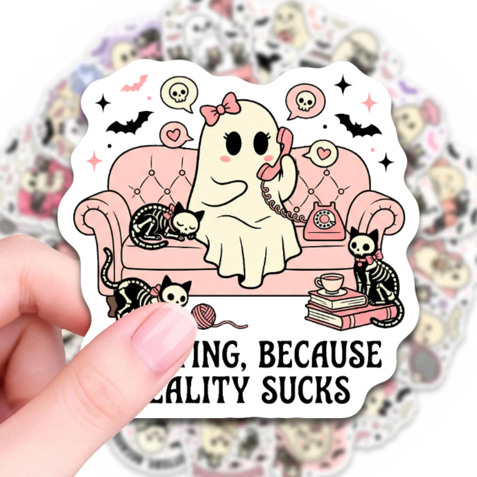 50PCS Fun and Funny Ghost Kitten Graffiti Stickers Exquisite Fashion Sticker for Computer Notebook Stationery DIY Toys Secret