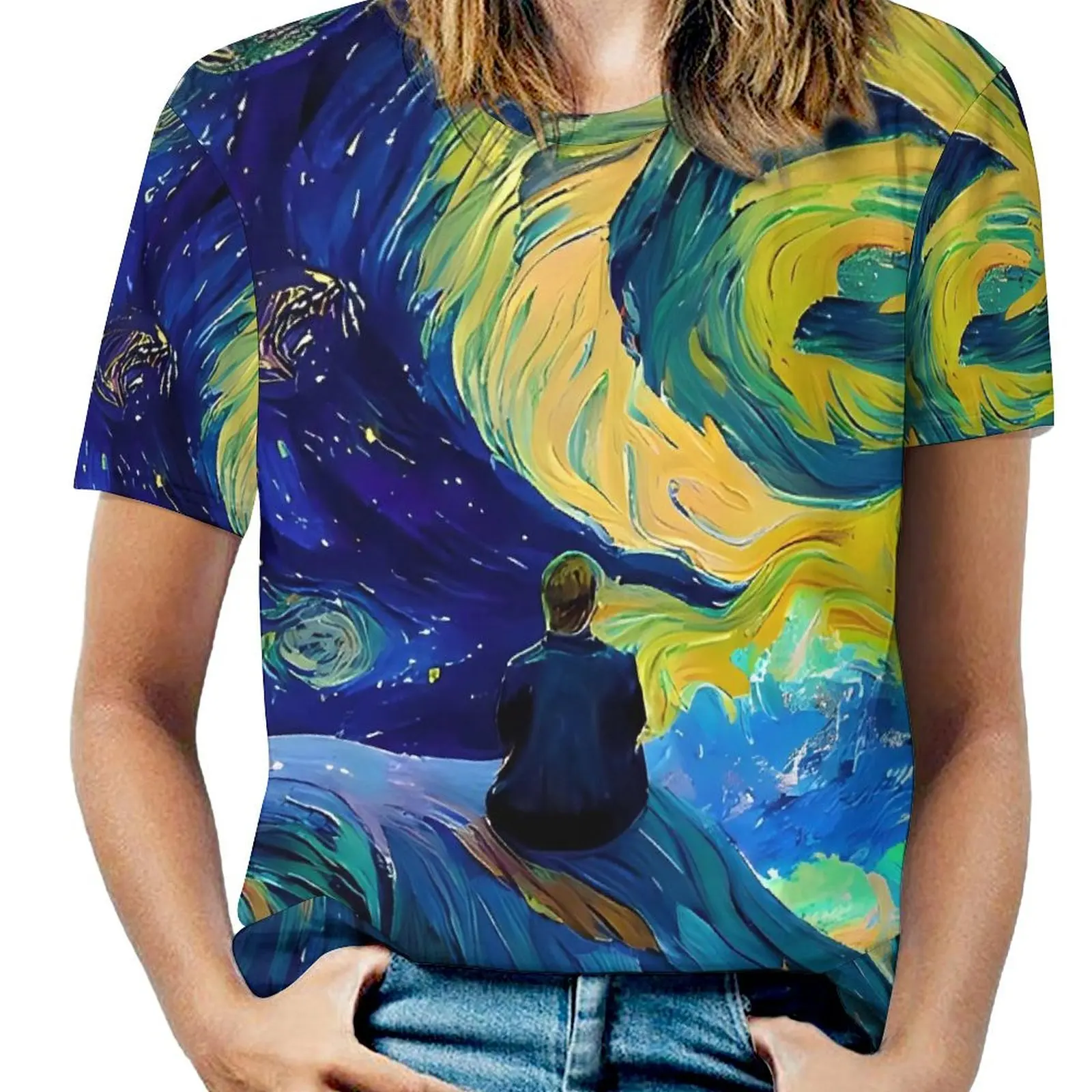 Van Gogh T Shirt Abstract Starry Night Cute T Shirts Short Sleeve Korean Fashion Tshirt Beach Printed Clothing Big Size 4XL 5XL