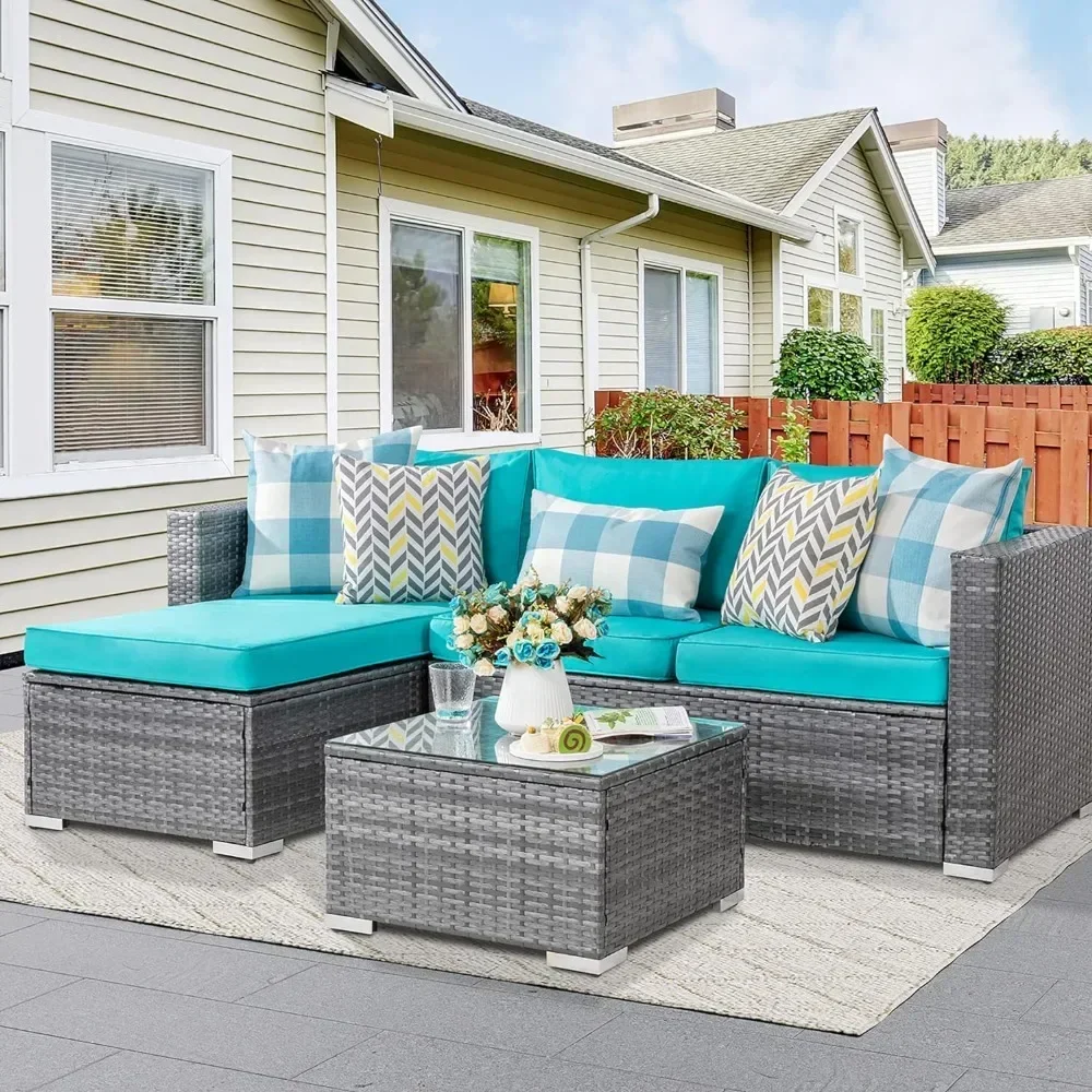 

Outdoor Sofa 3-piece Set of Rattan Wicker Sectional Patio Furniture Small Patio Sofa