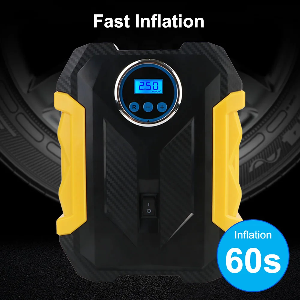 150PSI 120W LCD Display Cigar Lighter Plug Air Compressor Portable 12V Air Pump Digital With LED Light Tire Inflator