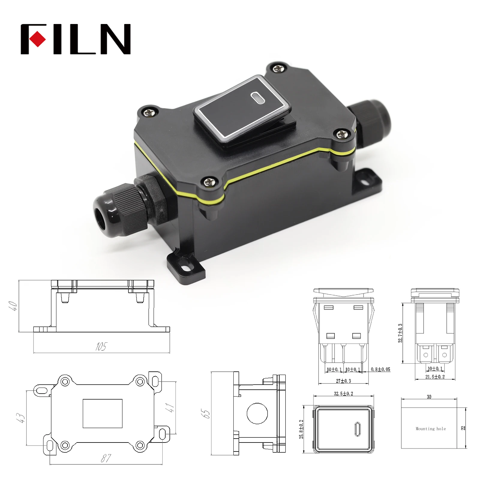 FILN 30A Toggle Switch with LED IP65 Waterproof Inline Box for Car Mods RVs Outdoor Power Marine Industrial 12V 24V 220V