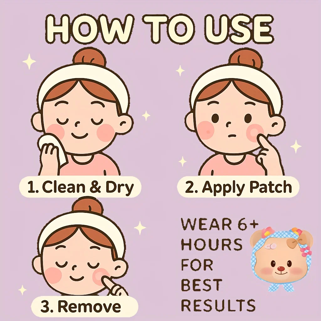 90 قطعة من رقع حب الشباب على شكل الدب الوردي اللطيفة - ملصقات معالجة البقع ذات غطاء عيب غير مرئي ليلا ونهارا